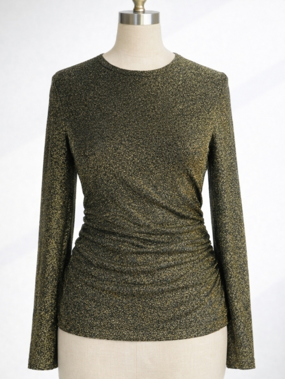 Vintage 90s Nine West Gold Shimmer Ruched Top S Gold Black Ruched Minimalist